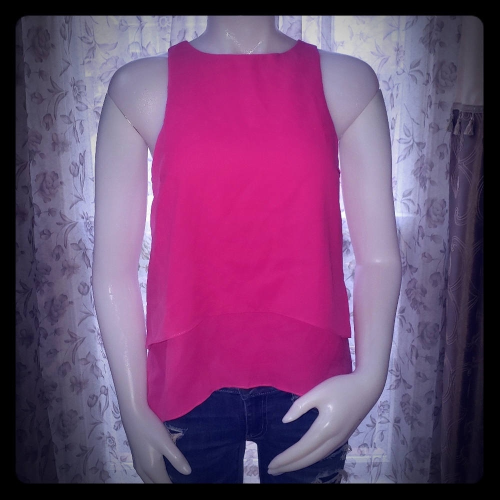 Hot pink draped Blush Noir sleeveless shirt